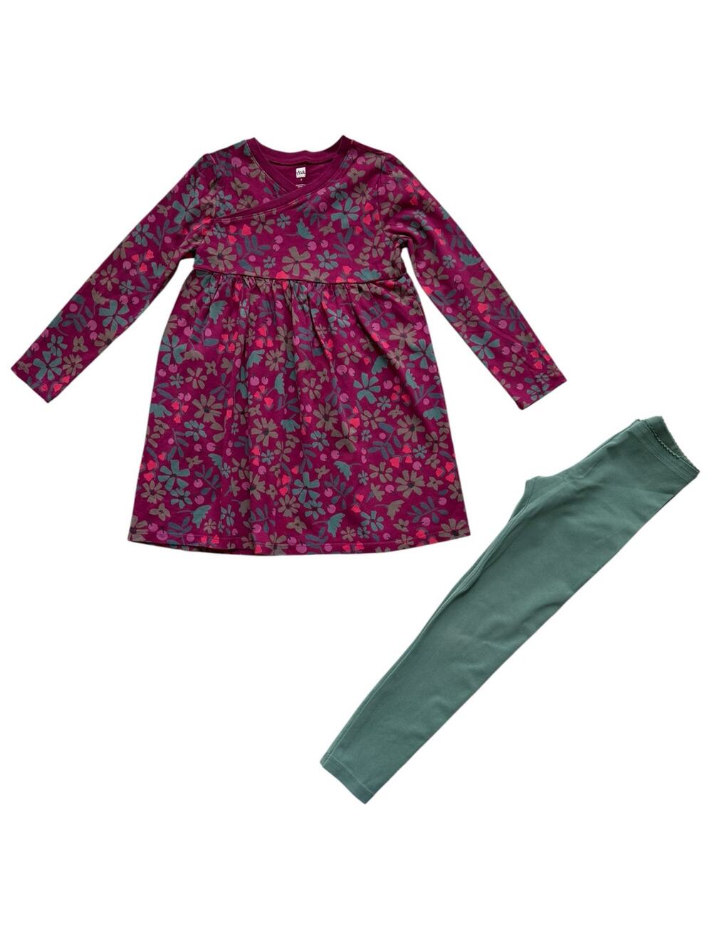 Tea Collection Peru Wrap Neck Dress + Leggings Set Size 7